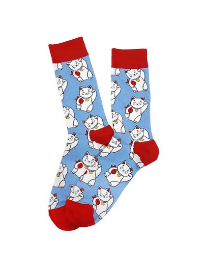 Носки Кошка удачи - Манэки неко, р-р 40-46 (голубой)