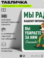 Табличка "Мы рады вашему питомцу, пока вы убираете за ним" на дверь и забор, для двора, дома, подъезда, 40х30 см, Silver Plane x Айдентика Технолоджи