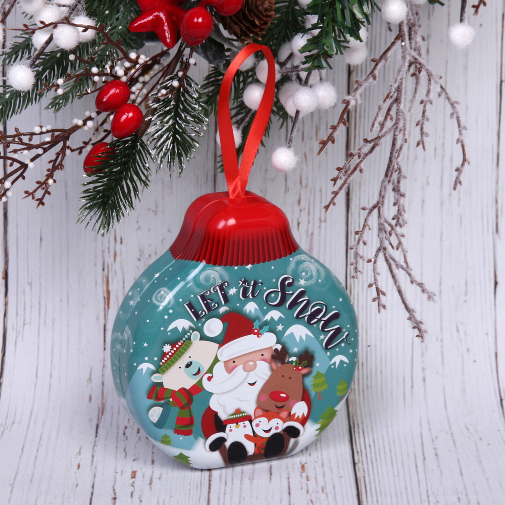 Банка жестяная «Шарик» 13*12*4см Дед Мороз на санках