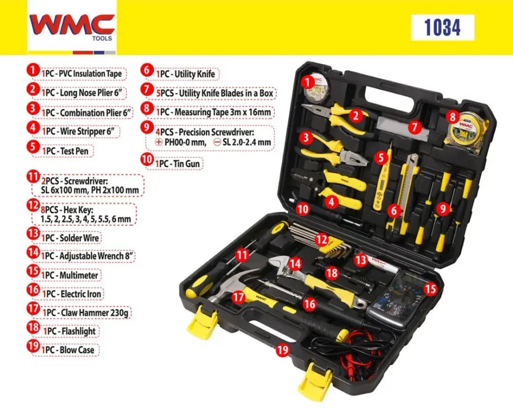 Набор инструментов 34пр, для электрика WMC TOOLS WMC-1034