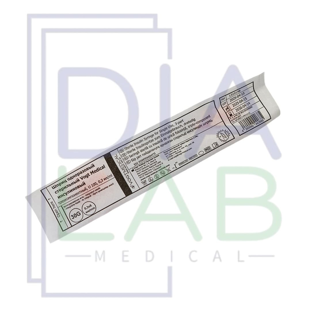 Шприц инсулиновый 0,3 мл 10 шт 30G (0,3х8 мм) U-100 VOGT Medical