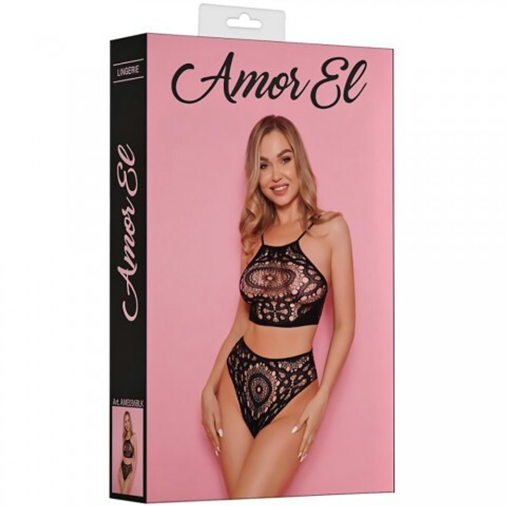 Комплект эротический Amor El, топ и трусики с узором "калейдоскоп" S/L