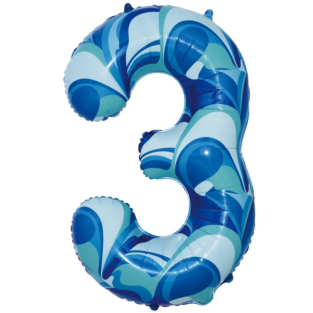 Шар Фольгированный Цифра 3 Мрамор голубой (Голубой)