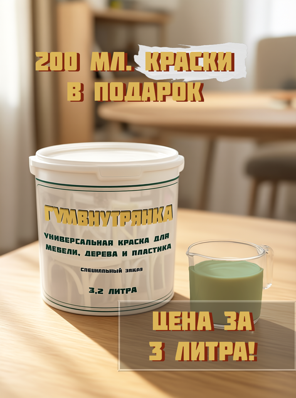 Универсальная акриловая краска без запаха для дерева и пластика Гумвнутрянка | Лофт и дерево (Россия)