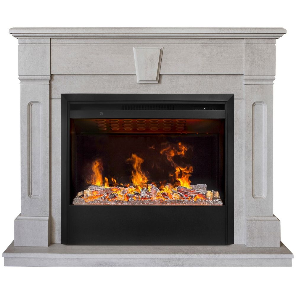 Электрокамин RealFlame Kellie 25,5/26 WT цвет белый камень с очагом 3D Helios 26 SBG