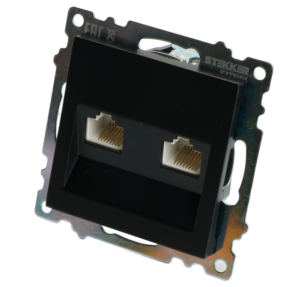 Розетка компьютерная 2-местная RJ-45 (механизм) ,STEKKER ,GLS00-7109-05, серия Катрин, черный 50007