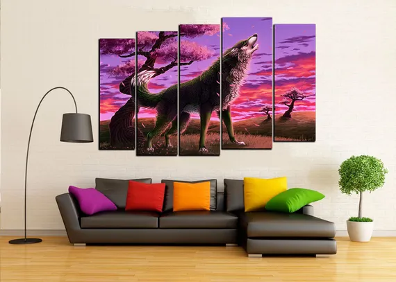 Модульная картина "Волк на закате"