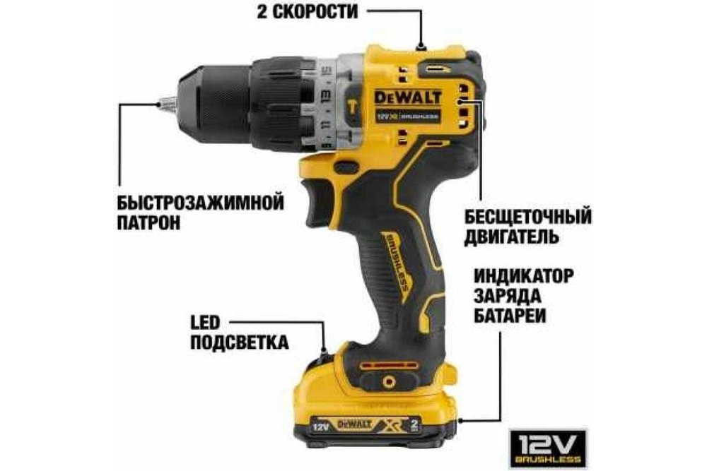 Бесщеточная дрель-шуруповерт DEWALT 12 В XR DCD701N