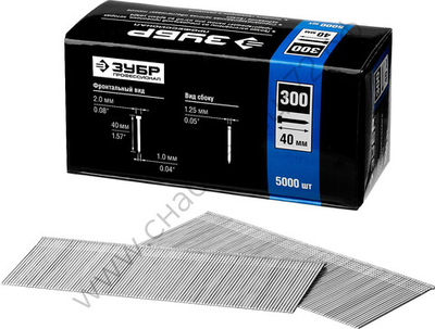 ЗУБР тип 18GA (47 / 300 / F) 40 мм, 5000 шт, гвозди для нейлера (31830-40)
