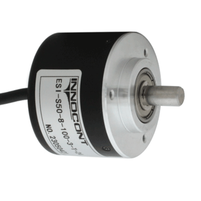 Инкрементальный энкодер INNOCONT ESI-S50-8-1024-6-L-5 D=50мм, выступающий вал 8мм, 1024 имп/об, 5VDC, выход TTL, IP54, -20…+80°C, аксиальный кабель 2м