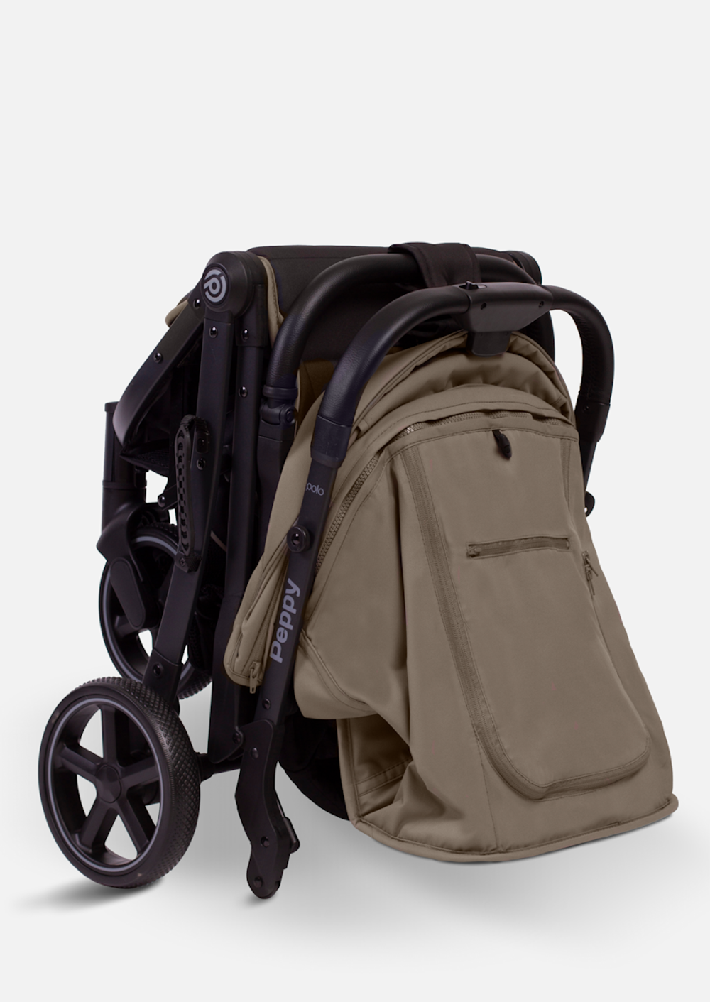 Peppy Коляска прогулочная Polo 2.0 (sandstone) черная рама, сумка