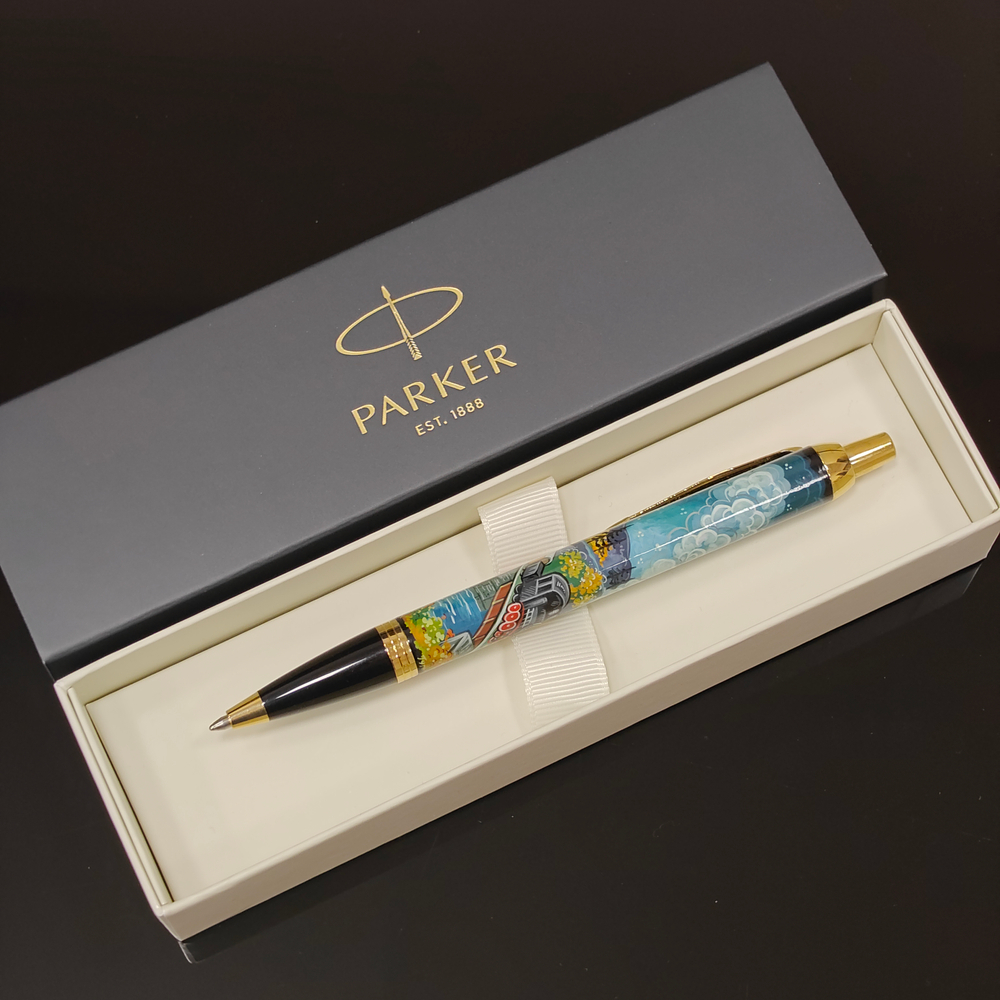 Ручка "Паровоз. Подарок железнодорожнику" с ручной росписью Палех