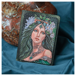 Кожаная обложка на паспорт «Малахитница»