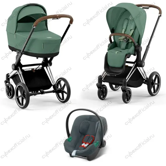 Детская коляска Cybex Priam IV 3 в 1 Leaf Green шасси Chrome автокресло Aton B i-Size