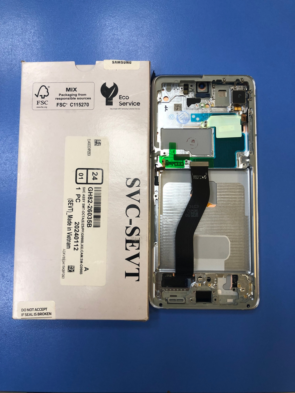 Samsung G998 Galaxy S21 Ultra  Дисплей в сборе с тачскрином и серебристой рамкой Оригинал Сервисный