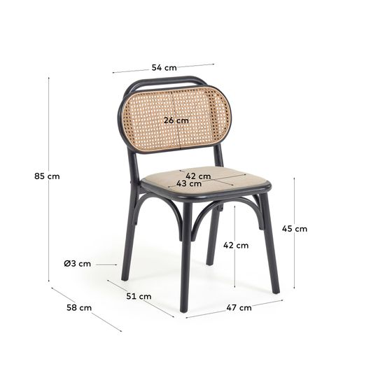 Стул Doriane из цельного вяза с черным лаком и мягким сиденьем