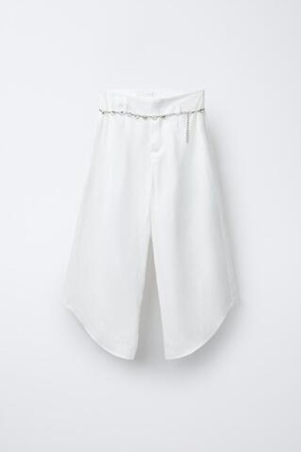 ZARA ЛЬНЯНЫЕ БРЮКИ, БЕЛЫЙ