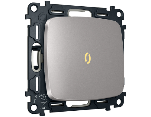 MO502010 Комплект механизма 1-кл выключателя с подсветкой 3200K OMEGA Сталь матовый QUANT (OP5020, VM101, G11Y)