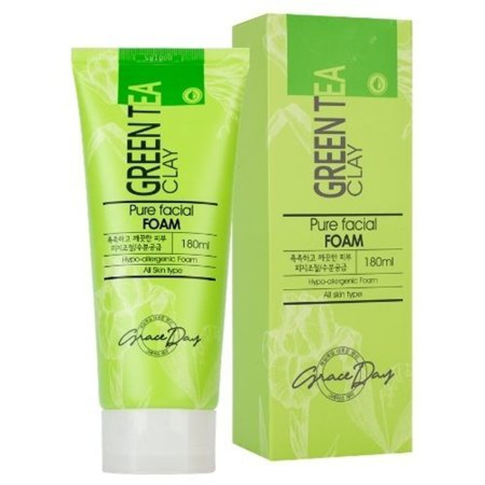 Пенка для умывания с Зеленым Чаем и Глиной Grace Day Green Tea Clay Pure Facial Foam 180мл