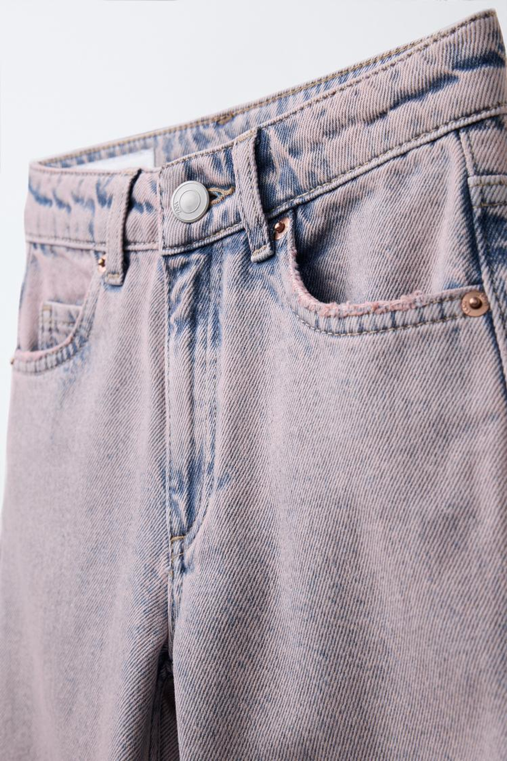 ZARA ДЖИНСЫ WIDE LEG С ЭФФЕКТОМ ПОТЕРТОСТИ, РОЗОВЫЙ