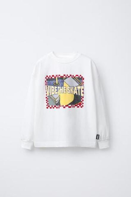 ZARA ЛОНГСЛИВ С РЕЛЬЕФНЫМ ПРИНТОМ, ЖЕЛТОВАТО-БЕЛЫЙ