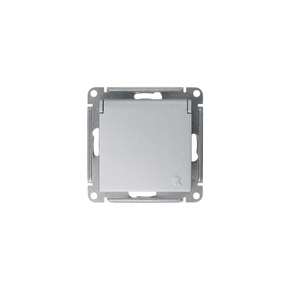 Розетка 1-м СП AtlasDesign 16А IP20 с заземл. защ. шторки с крышкой механизм алюм. SE ATN000346