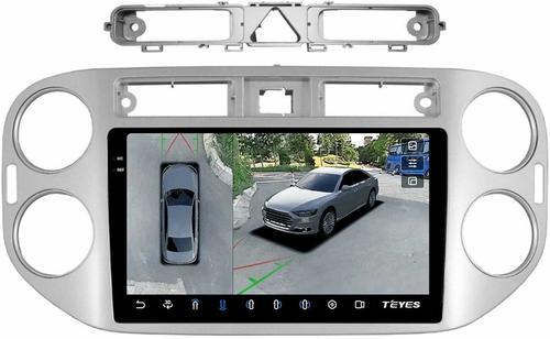 Магнитола для Volkswagen Tiguan 1 2007-2011, Golf Plus (аварийка треугольная, рамка серебро) - Teyes CC3-2K-360 на Android 10, Быстрая, 2K QLED, CarPlay, 4G SIM-слот, 4 камеры в комплекте