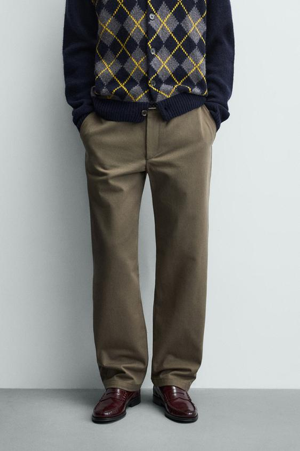 ZARA БРЮКИ STRAIGHT FIT ИЗ РЕЛЬЕФНОЙ ТКАНИ, РЫЖЕВАТО-КОРИЧНЕВЫЙ