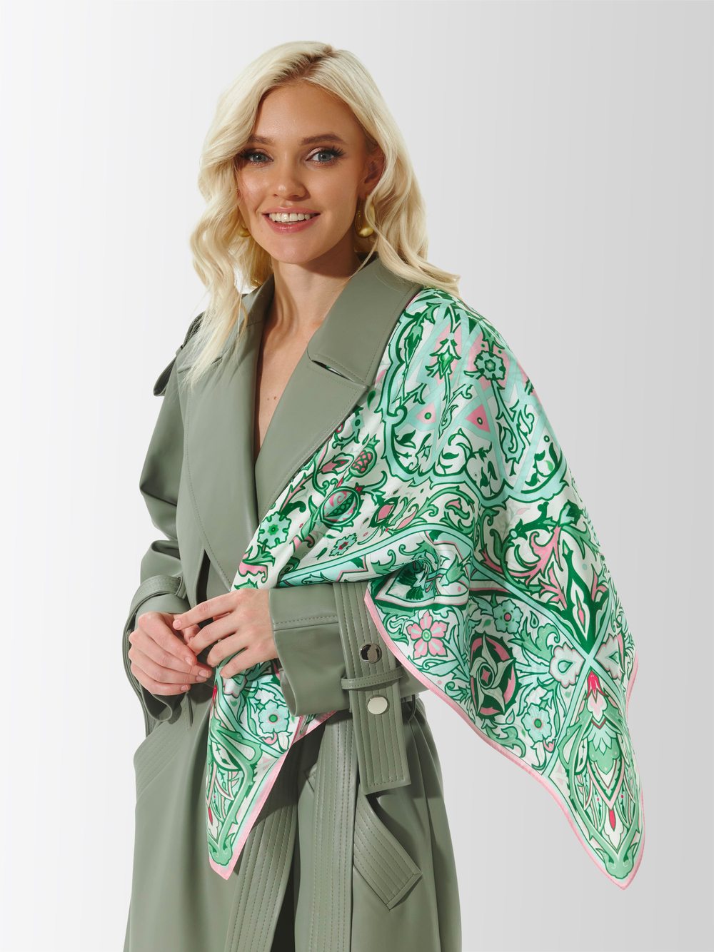 Платок «Арабески» кипарисовый 100% шёлк