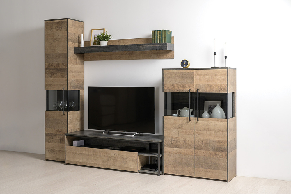 Трувор Шкаф-пенал с витриной 13.205 Дуб Гранж Песочный, Интра