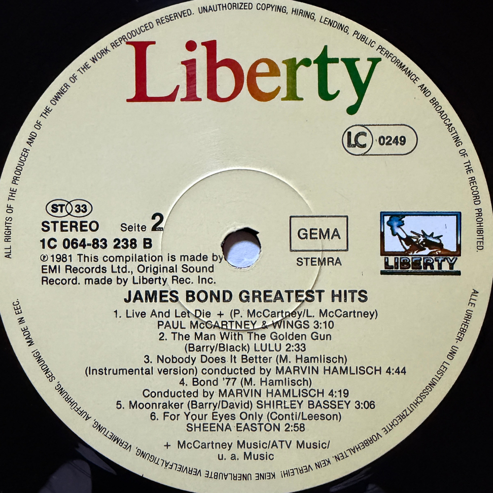 Сборник James Bond Greatest Hits (Европа 1981г.)