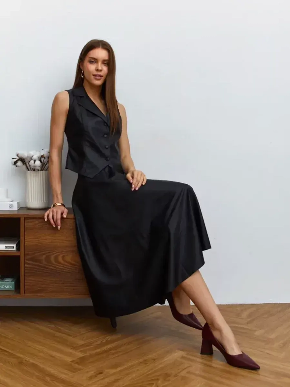 Юбка кожаная миди