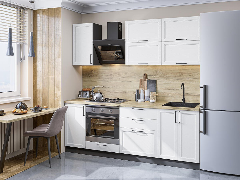 Прямая модульная кухня Сканди-01 White Silkwood - Graphite 2140*2200*600