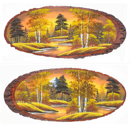 Панно на срезе дерева "Осень золотая" горизонтальное 100-105 см  R112256