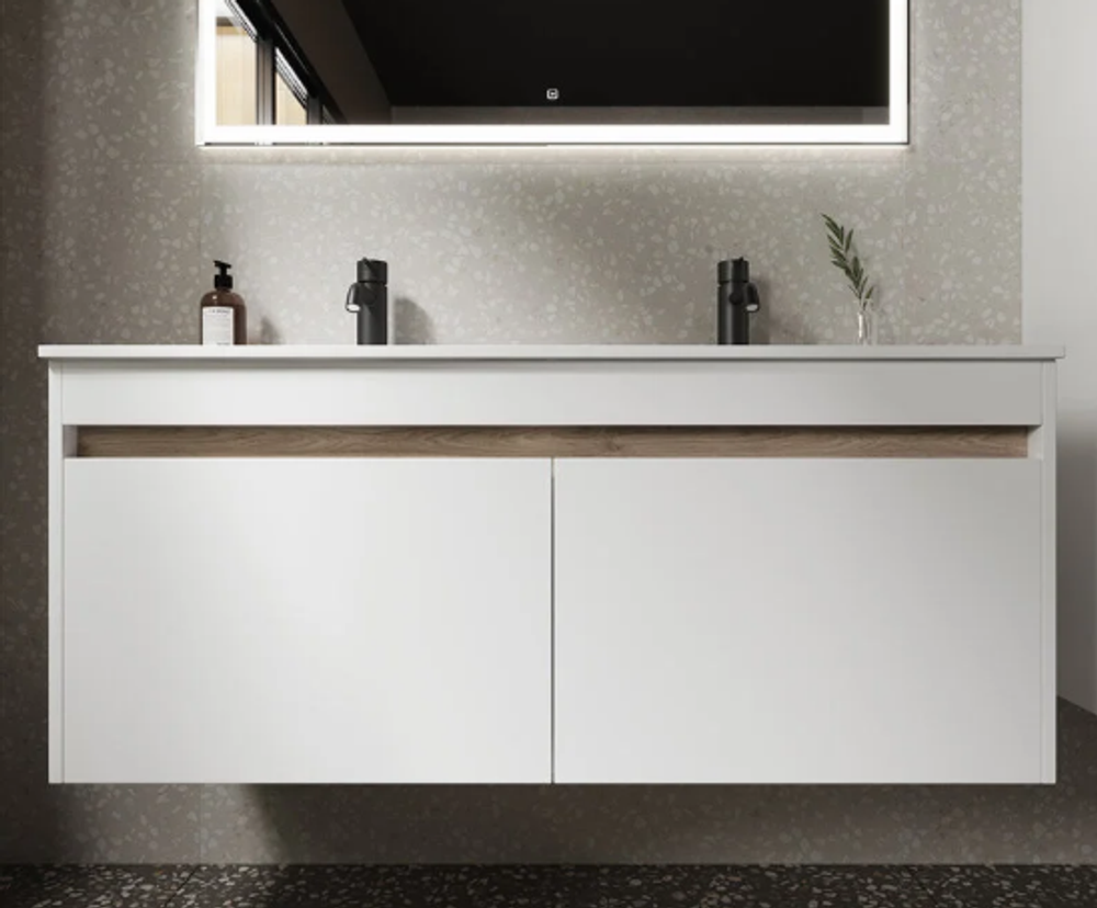 Тумба подвесная SANCOS Smart 1190х450х500, c двумя ящиками оснащенными доводчиками, белый глянец , арт. SM120-1W