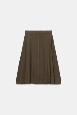 ZARA ЮБКА МИДИ ИЗ СМЕСОВОГО ЛЬНА — ZW COLLECTION, СЕРО-КОРИЧНЕВЫЙ