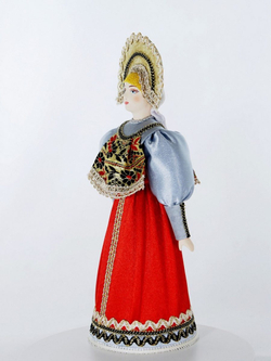 Кукла коллекционная фарфоровая в сарафане, душегрее и кокошнике,19 в. Центральная Россия