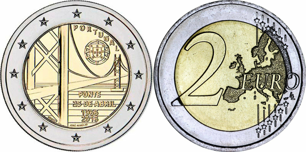 Португалия 2 евро, 2016 Мост имени 25 апреля UNC