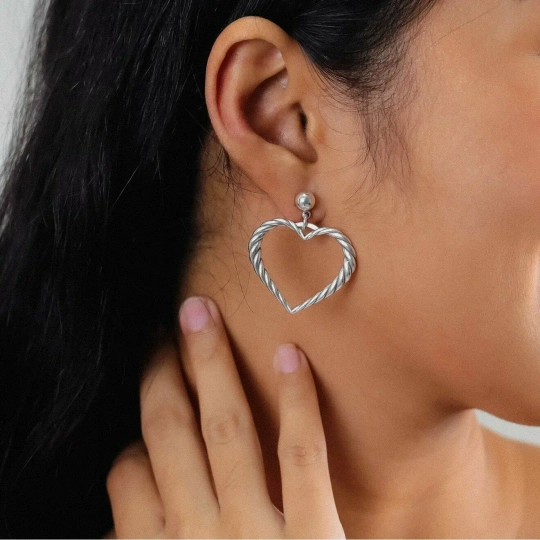 Серьги ORI TAO, Merida, с сердцем, OT24.2-12-32042 (серебристый)