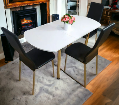 Обеденная группа стол кухонный со стульями NGVK Овал Белый и 3 стула Омега цвет Черный