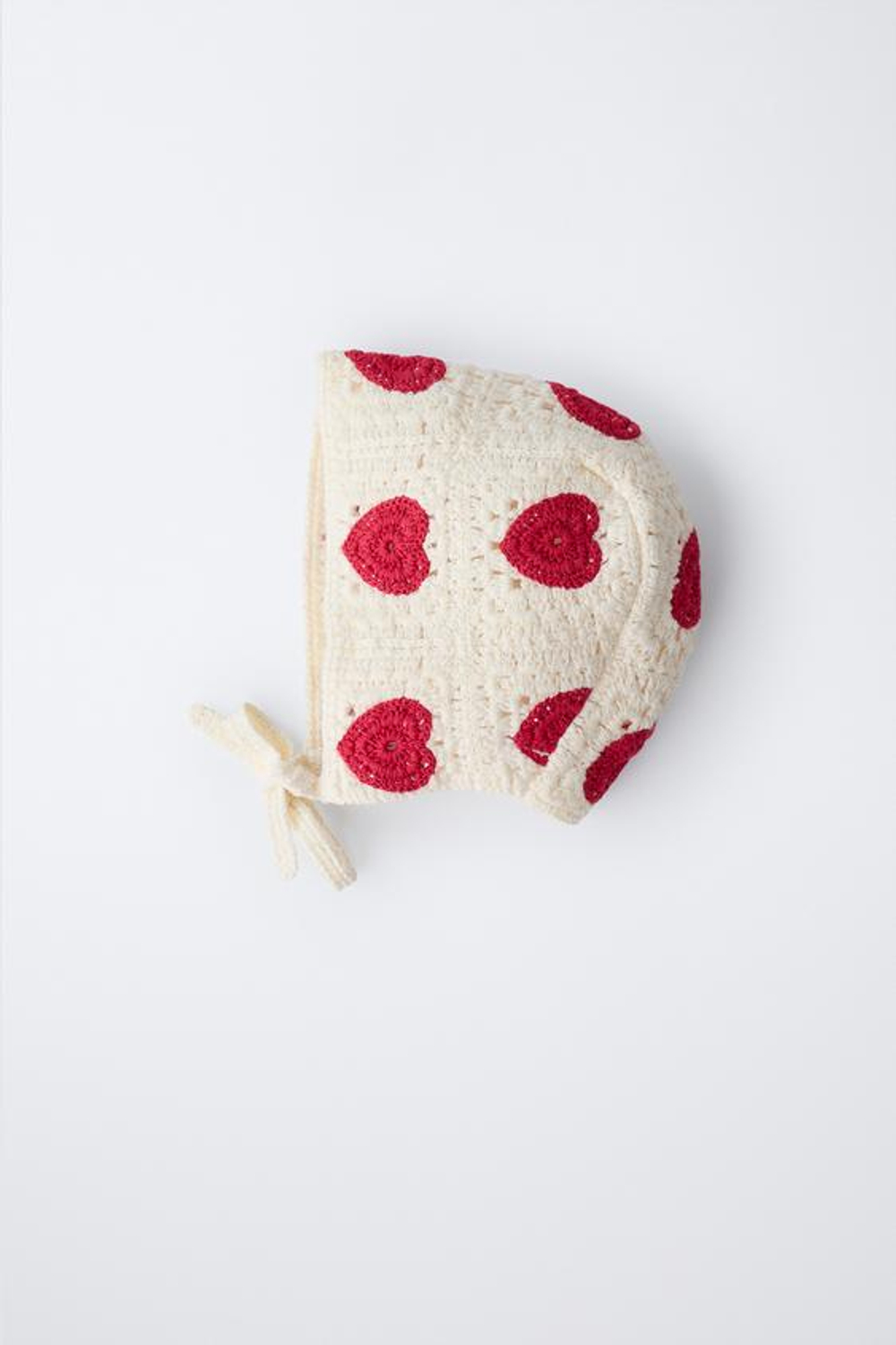 ZARA ЧЕПЧИК ИЗ КРУЖЕВА КРОШЕ С УЗОРОМ «СЕРДЦА», ЭКРЮ