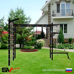 Уличная шведская стенка Sv Sport рукоход с комплектом турник прямой У5265 (Турник/Брусья/Скамья/Гнездо 80см/Кронш бокс/Канат/кольца/лестница/Сетка)