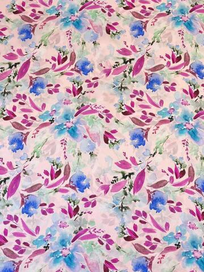 Шелк розовый с цветочным принтом