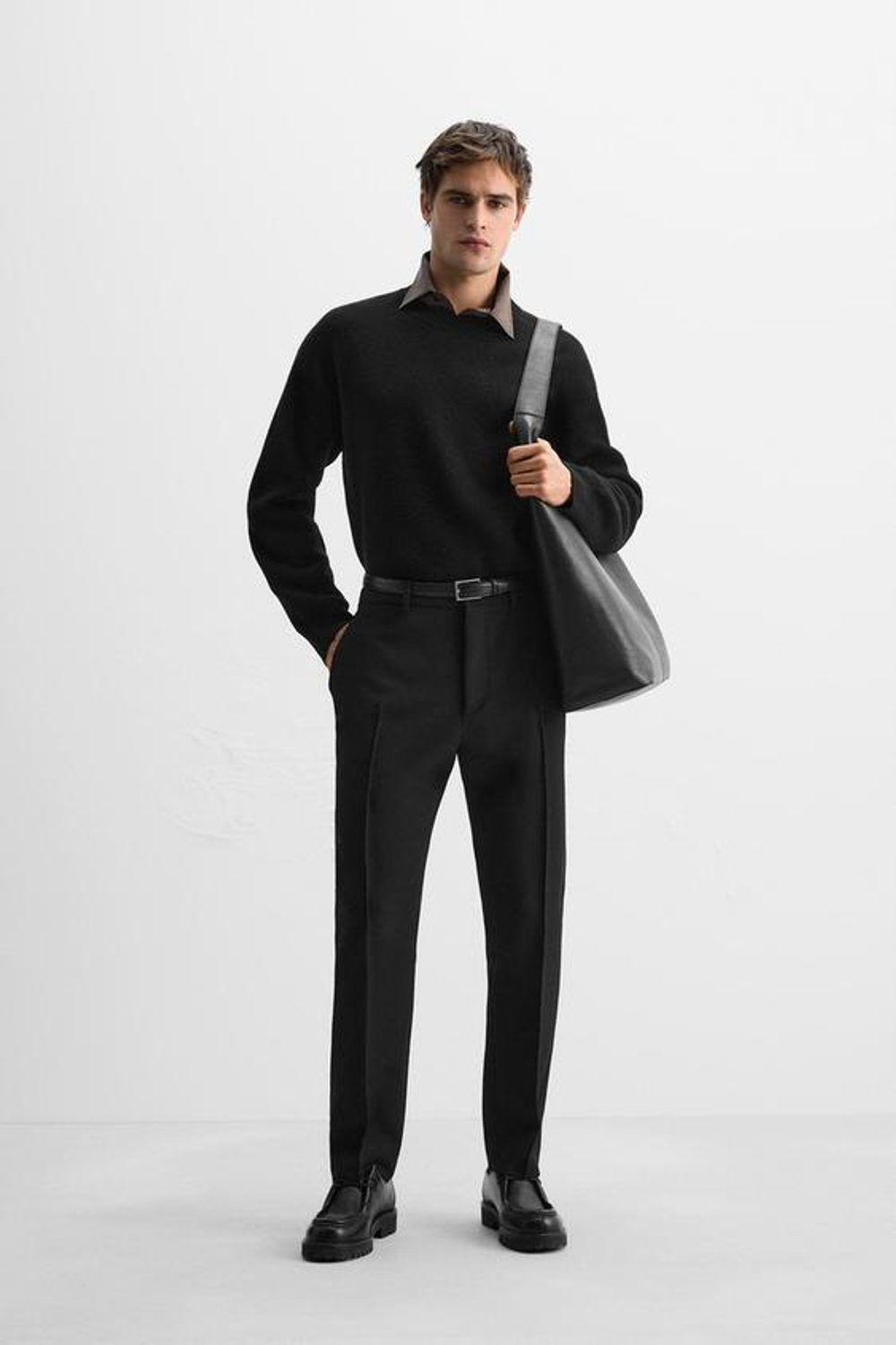 ZARA СВИТЕР ИЗ ПЛОТНОЙ СМЕСОВОЙ ШЕРСТИ, ЧЕРНЫЙ