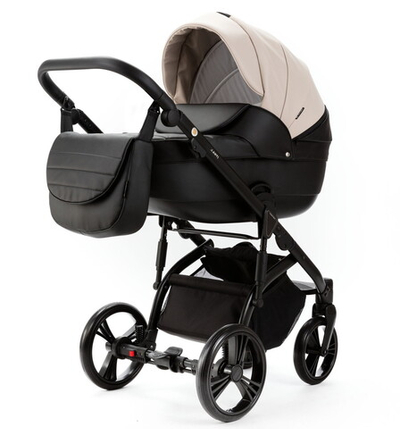 Детская коляска Adamex Lanti Deluxe 3 в 1 LN-SD110 (СВ.БЕЖ.КОЖА + ЧЕРН. КОЖА)