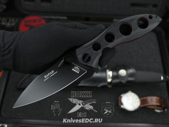 Складной нож НОКС Варан (Black Red) 335-708406 c клинком из стали D2, рукоять G10