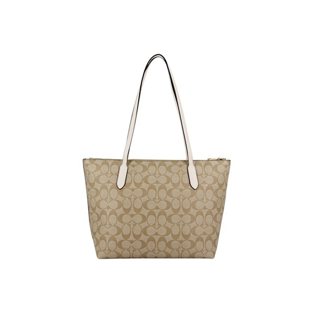 COACH Tote 30 Monogram Tote Shoulder Bag Women's Khaki White