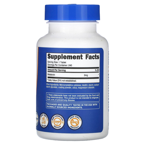 Nutricost, мелатонин, 3 мг, 240 таблеток