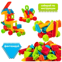 Конструктор пласт Ежик 98 дет ГОНОЧНЫЙ БОЛИД + ВЕТРЯК арт ВВ2574 (Bondibon)