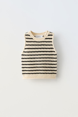ZARA ТРИКОТАЖНЫЙ ТОП ИЗ КРУЖЕВА КРОШЕ В ПОЛОСКУ, ПОЛОСКИ